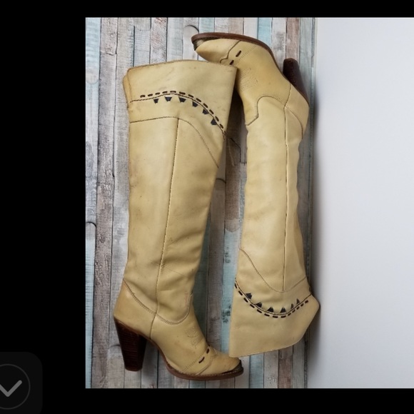 Rare 1969 Zodiac Leather KneeHigh Embroidered Steel Toe Boot Sz 8 wood heel - Picture 11 of 11